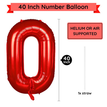Paticool 40 Inch Red Number Balloon 0, Large Number Foil Mylar Balloons For Birthday Party Celebration Decorations Supplies, Dig