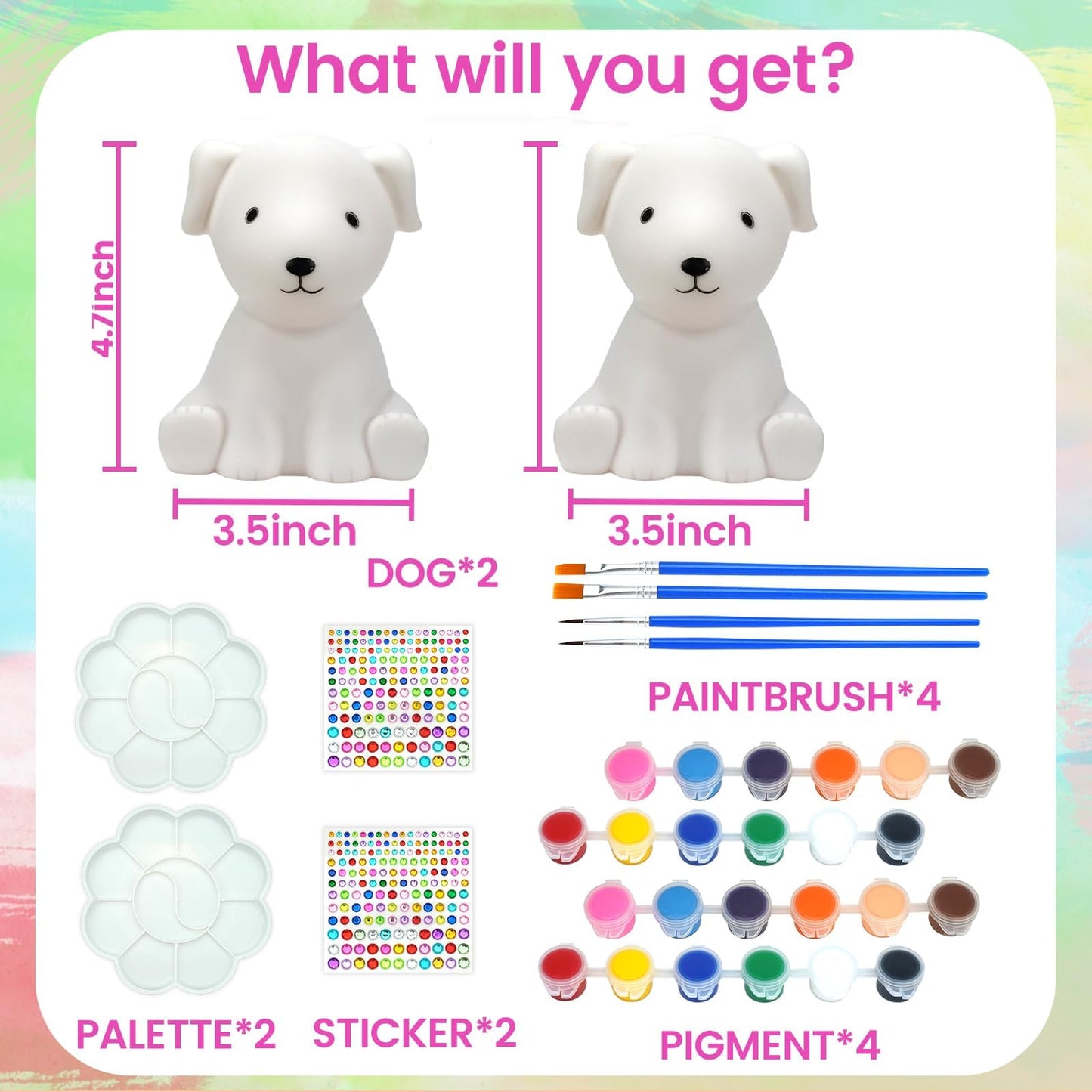 Hapmars Paint Your Own Dog Lamp Kit 2Pcs, Diy Dog Art Craft Painting Kits For Girls Boys Kid Age 4 5 6 7 8 9 10 11 12+, Art Supp