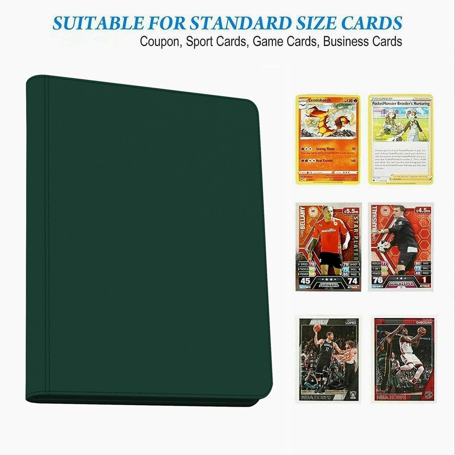 16 Pocket Card Binder 1000+ enhanced Zip Trading Card Binder Double Sided Pocket Card Binder Album Ringless Card Folder for MTG TCG Sports Card (Green 16Pockets)