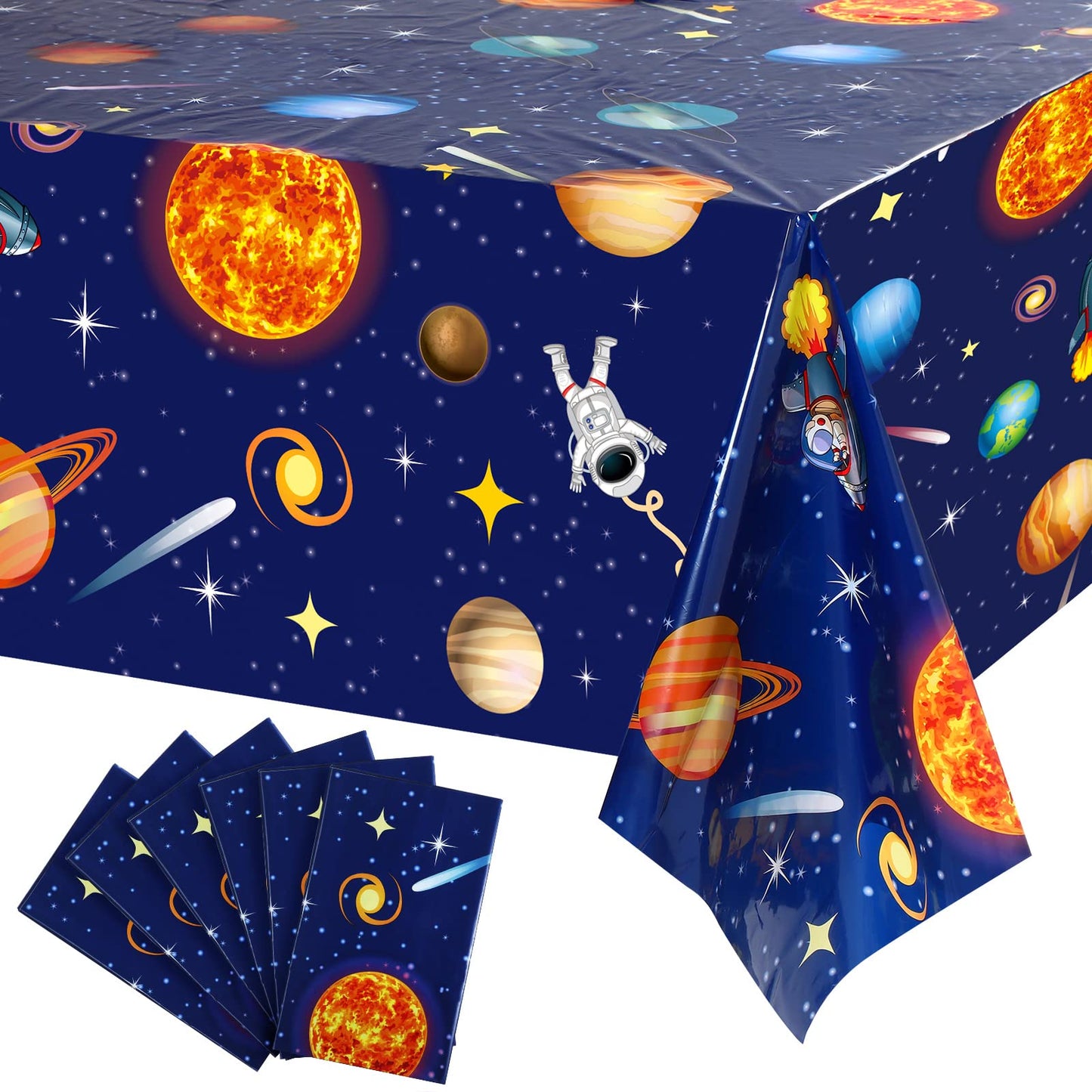 Space Tablecloth Decorations, Plastic Solar System Table Cover Planet Design For Kids Space Theme Birthday Party Decorations And Supplies, 54 X 108 Inch (6 Pieces)