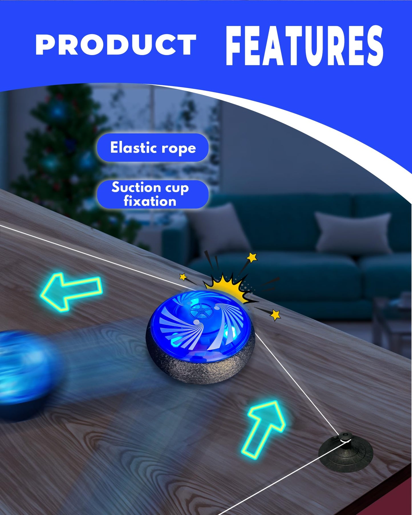 Adjustable Tabletop Air Hockey Game - Battery-Free Fun with Flexible Boundaries! Hover Puck Set with 2 Pushers, 2 Mini Goals & E