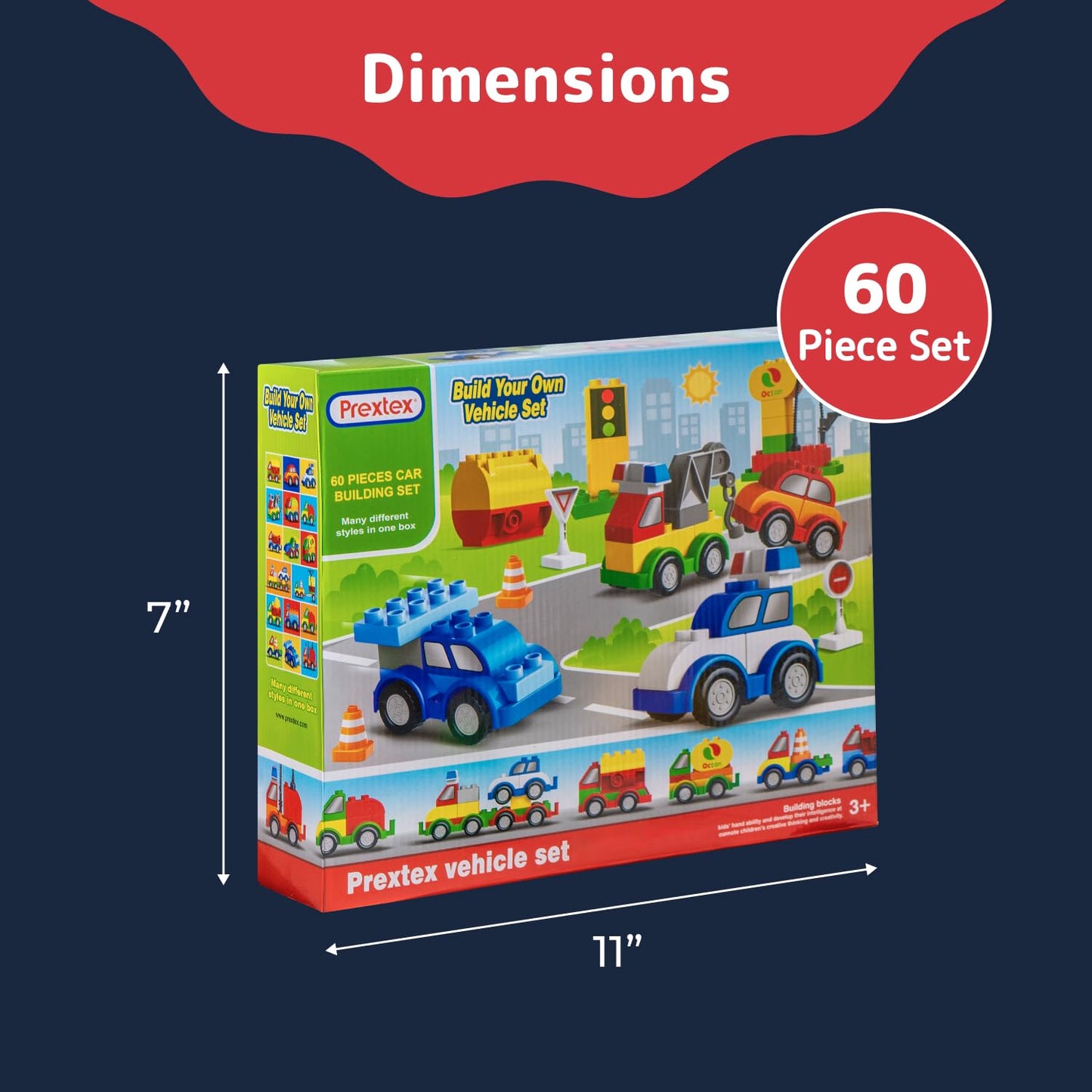 Prextex Building Toys For Toddlers - 60-Piece Building Blocks For Toddlers To Build Cars And Trucks - Easy-Grip, Child-Safe Design For 3 Up - Creative Stem Learning And Fine Motor Skill Development