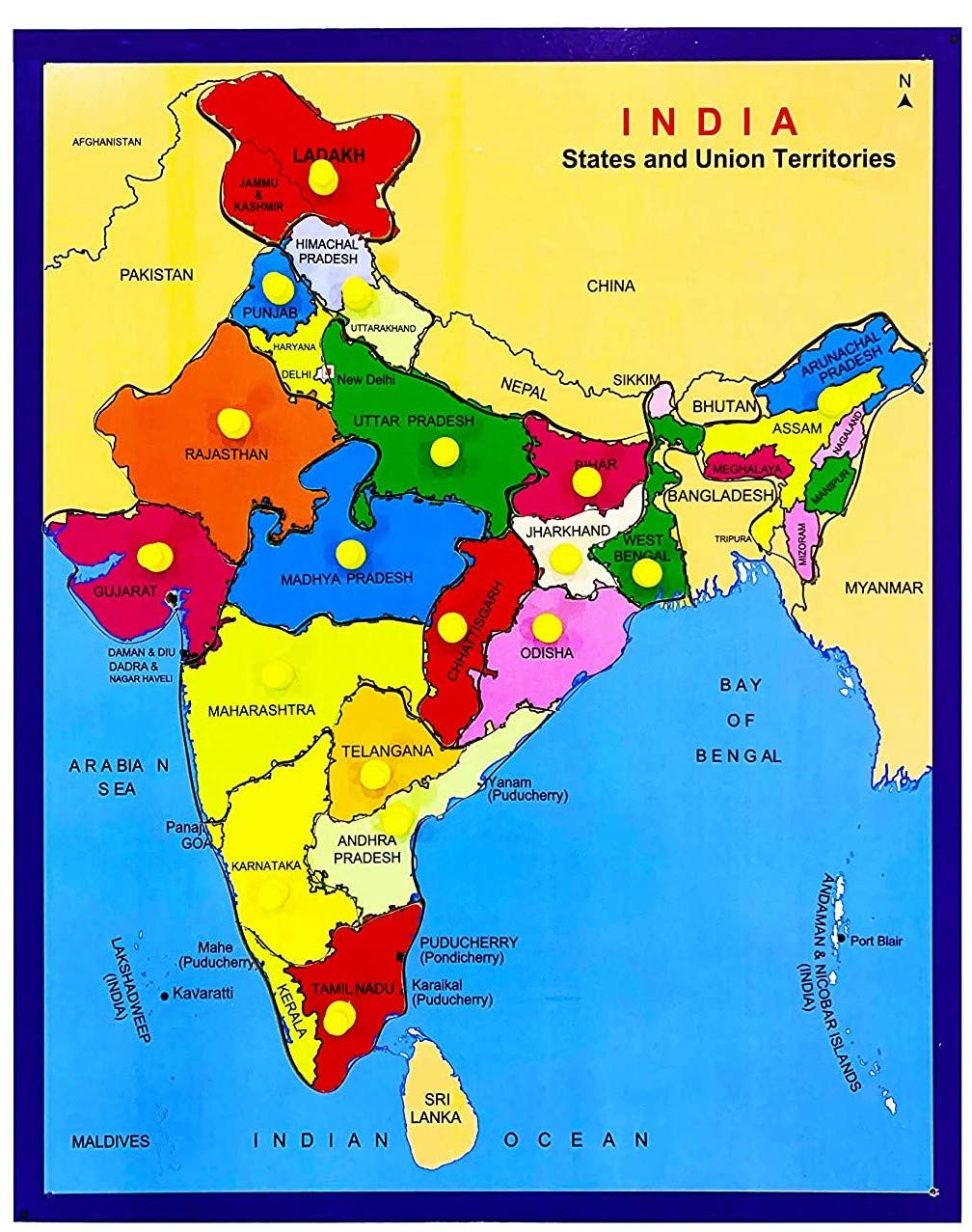 Wooden Indian Map Puzzles and indentifier Board with Knobs, Educational Puzzle,Learning Aid for Boys and Girls,Kids, Students,Si