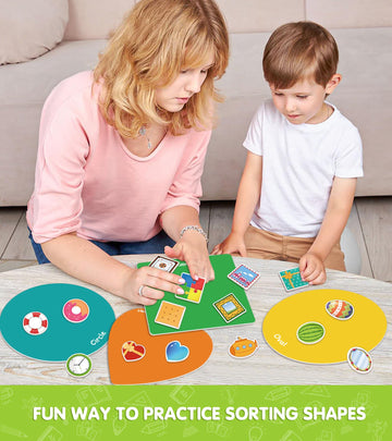 Eamay Shape Sorter Toy For Toddler, Shape Puzzles And Matching Games Set With 8 Sorting Mats And 48 Everyday Objects Pieces - Learning Sorting Toys For Kids