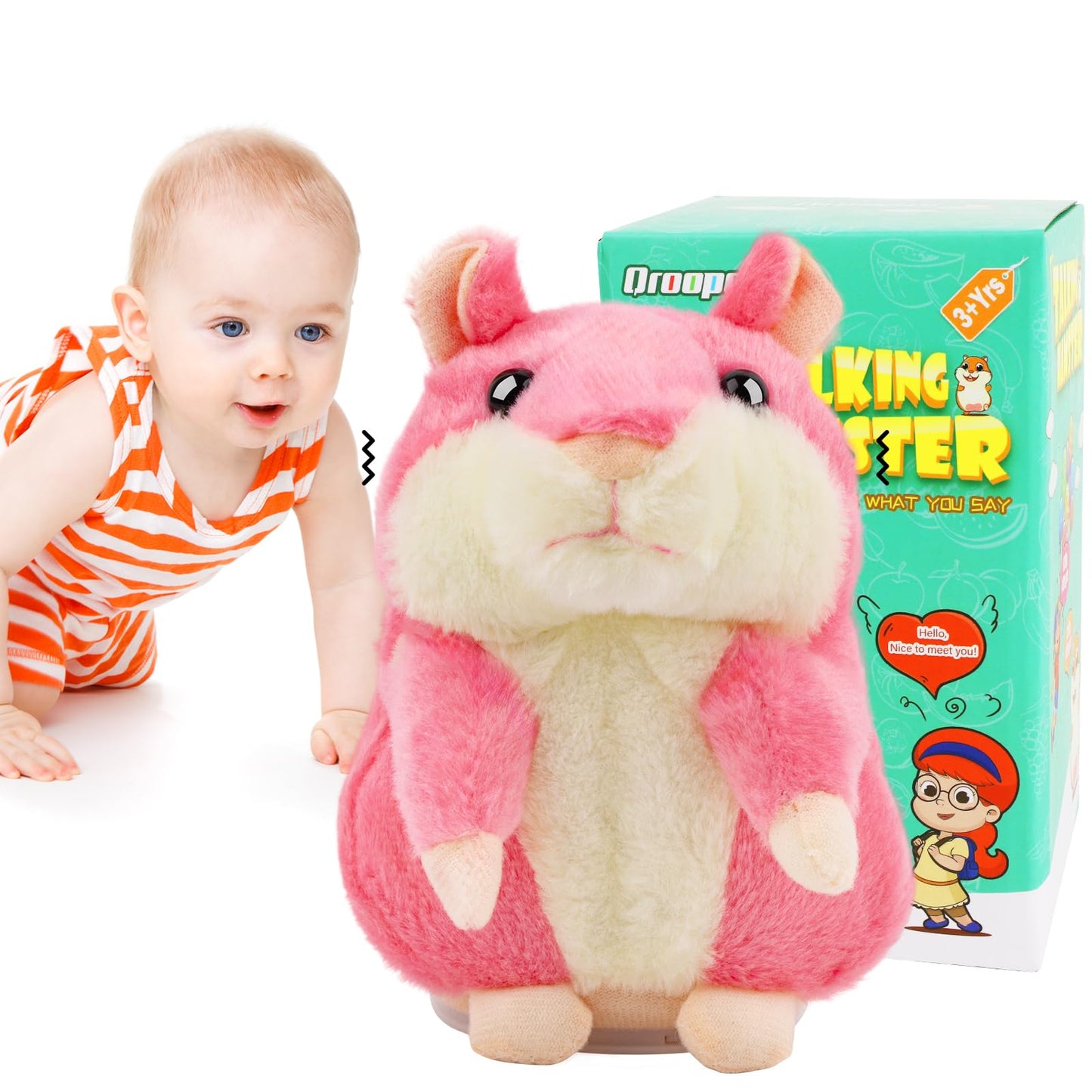 Qrooper Talking Hamster Easter Stuffed Animal Repeats What You Said, Toddler Interactive Autism Toys, Easter Basket Stuffers For Kids 3+ Year Olds