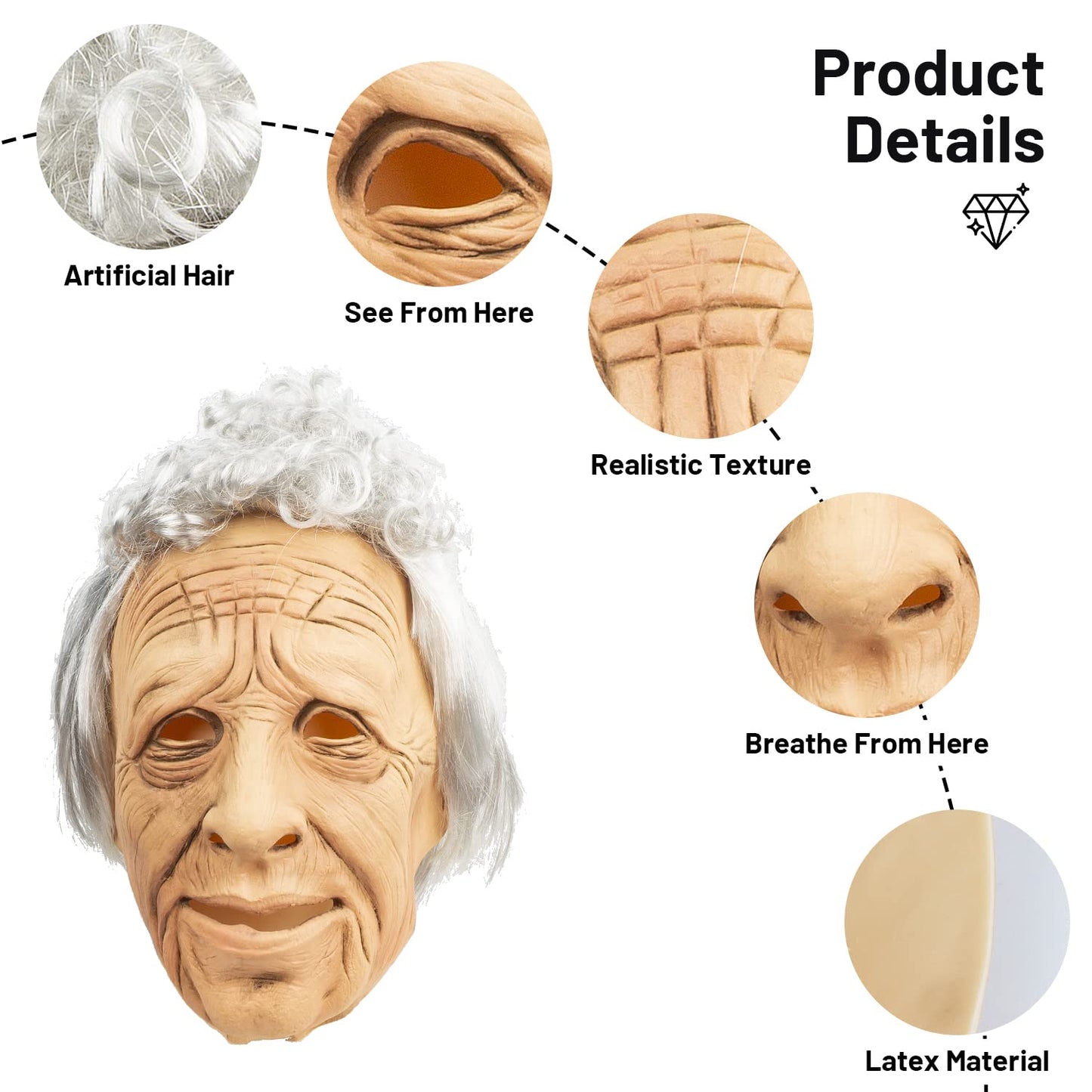 PartyHop Old Man Mask Realistic Human Latex Full Head Mask for Halloween Carnival Costume Party