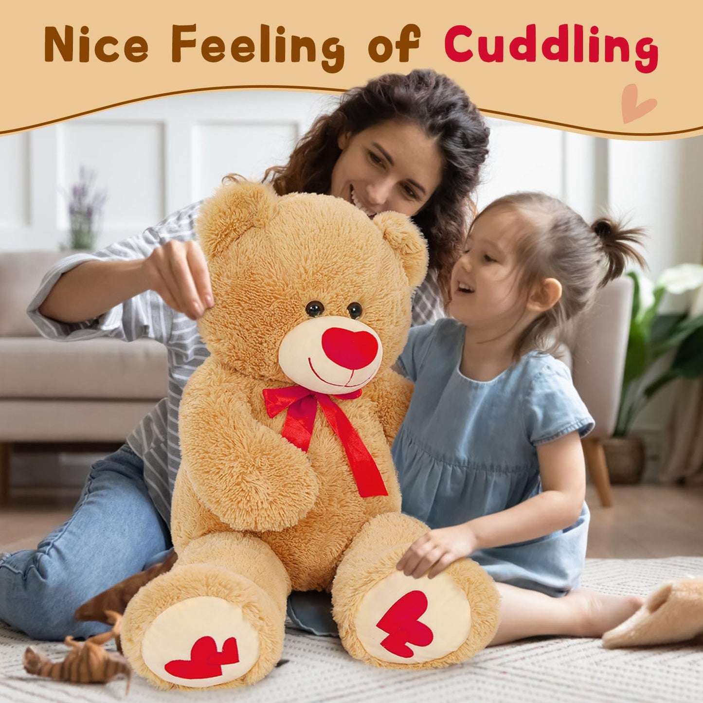 Maogolan Giant Teddy Bear 35' Stuffed Animal - Red Heart Footprints Big Teddy Bear Plush For Valentines Gift,Anniversary,Long Distance