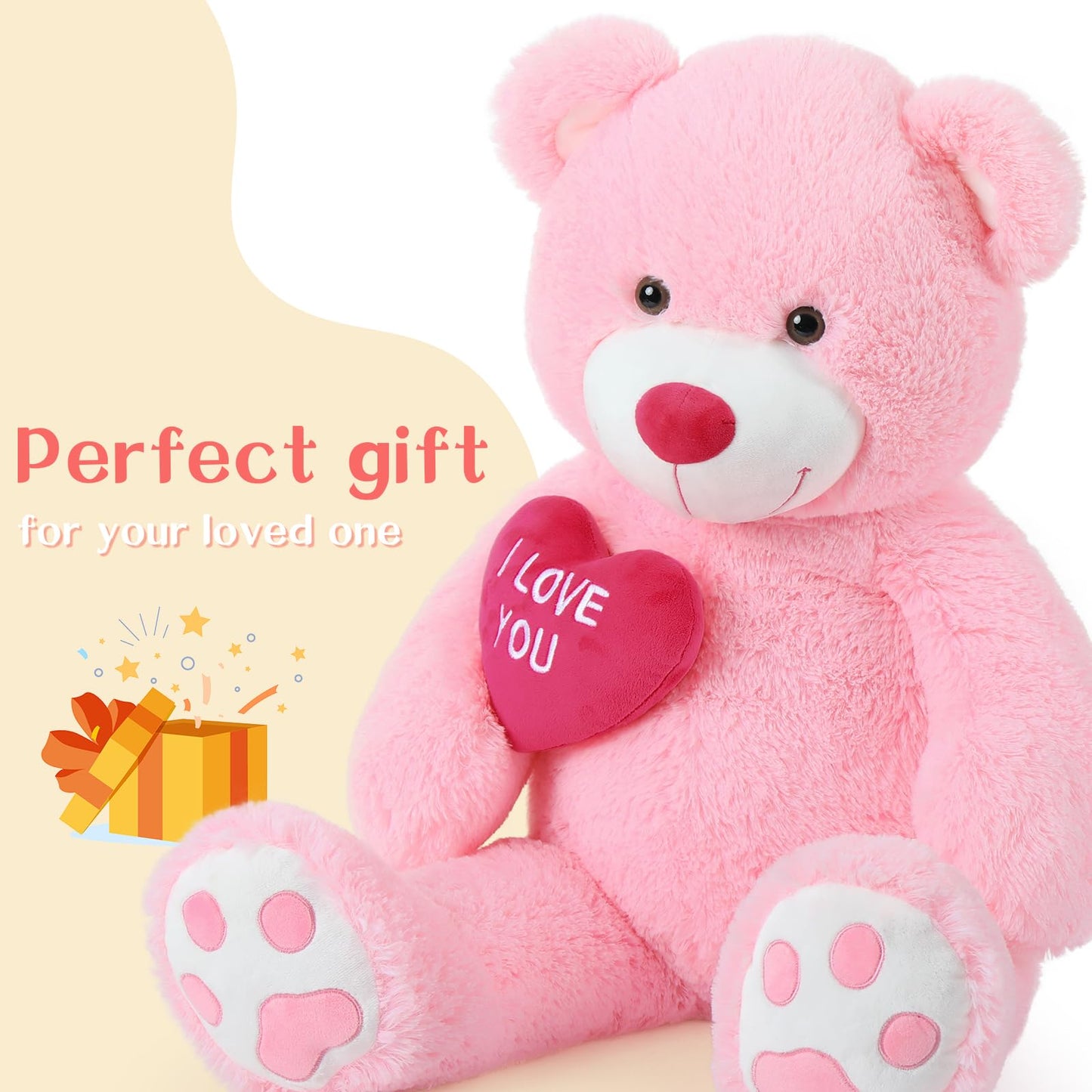 Beniny Red Heart Giant Teddy Bears, Big Teddy Bear Stuffed Animals With Embroidered I Love You For Girlfriend, Huge Valentines F