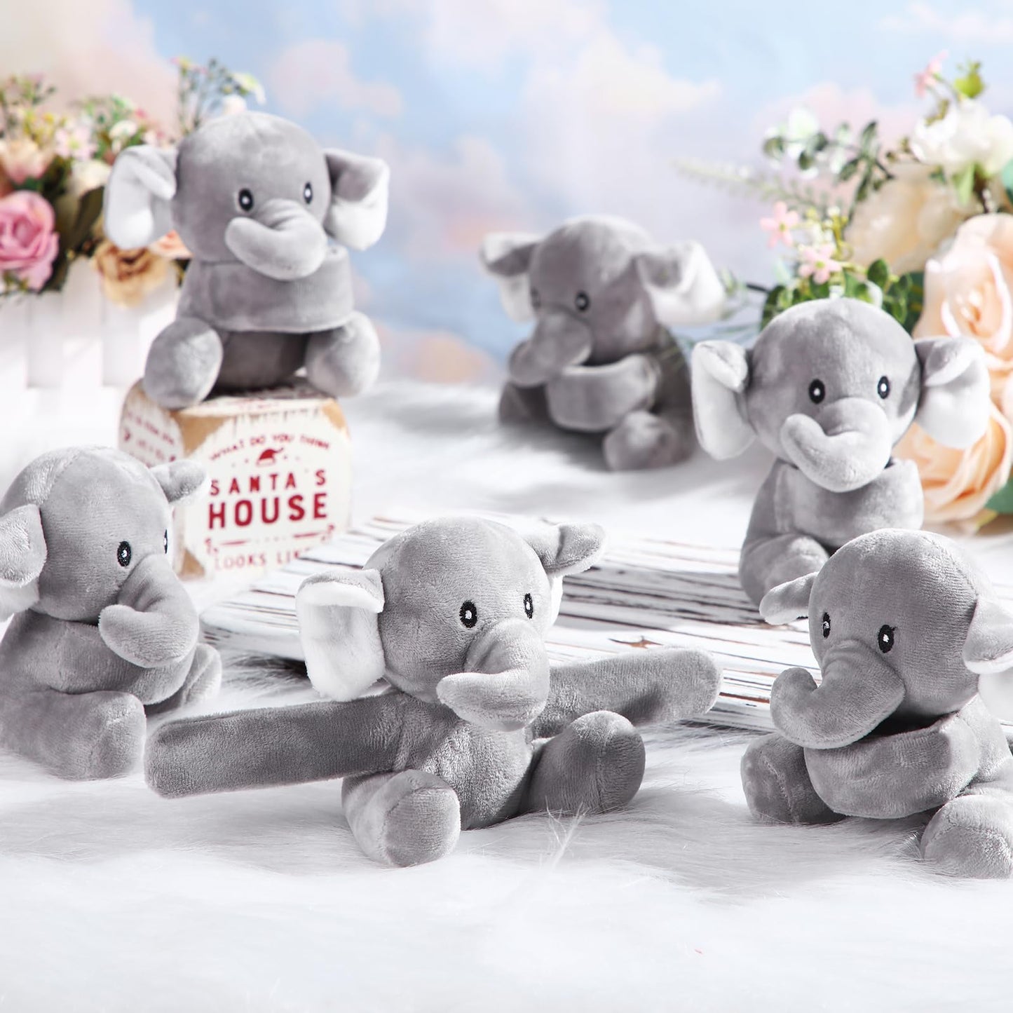 Ceenna 16 Pcs Valentine's Day Elephant Stuffed Animal Slap Bracelets Plush Elephant Slap Bracelets 8.66 Inch Gray Adorable Eleph