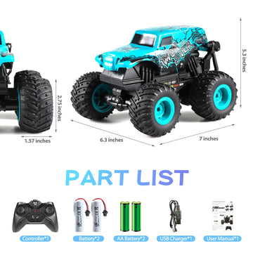 DYODYORC Remote Control Car, 2.4Ghz All Terrain Monster Truck Toys, RC Truck with Music, 3 Lighting Effects, 360 Stunt Capable,