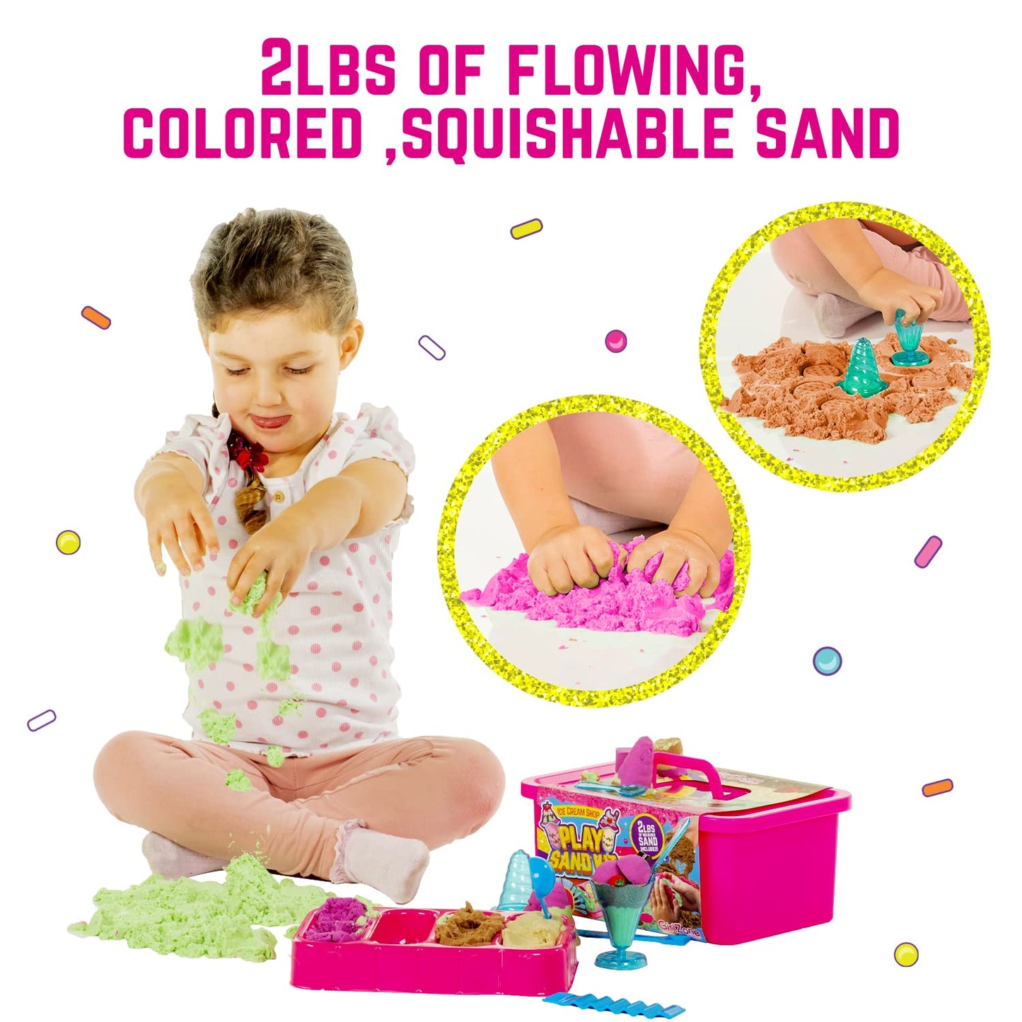 GirlZone Ice Cream Shop Play Sand Kit - 2 lb Magnetic Sand Toys - Multicolor - Ages 7+ - 22 Pieces