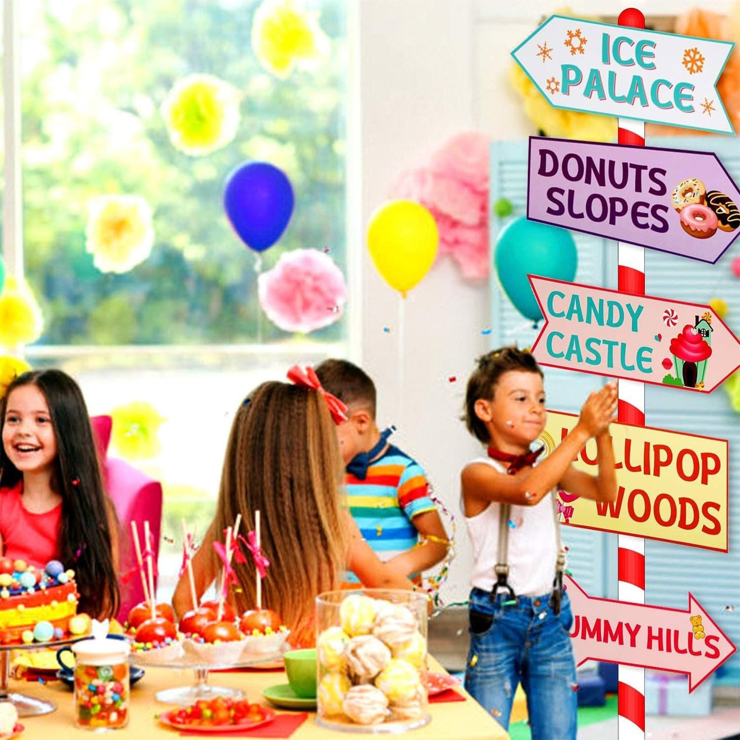 Gejoy 20 Pieces Candyland Party Decorations Candyland Trunk or Treat Car Decorations Kit Candy land Backdrop Signs for Halloween