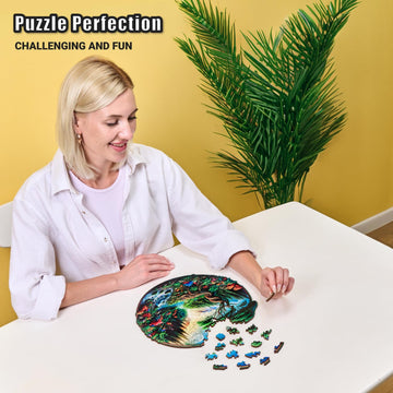 Leogor Mosaic Wooden Jigsaw Puzzles For Adults With Whimsical Pieces – 200 Piece Colorful Landscape Puzzle With Unique Animal-Shaped Wood Pieces – Medium 11.5'' X 11.2''
