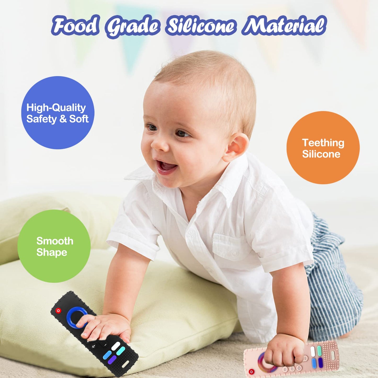 Baby Teether Toy TV Remote Control Shape Teething Relief Chew Toy for Infants 3-24 Months BPA Free 2pcs Black