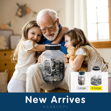 X-Large Piggy Bank For Adults Kids, Vcertcpl Digital Coin Counting Bank With Lcd Counter, 2.4L Capacity, Great Coin Counter Bank Money Counting Jar With Total Amount Displayed (Silver, X-Large)