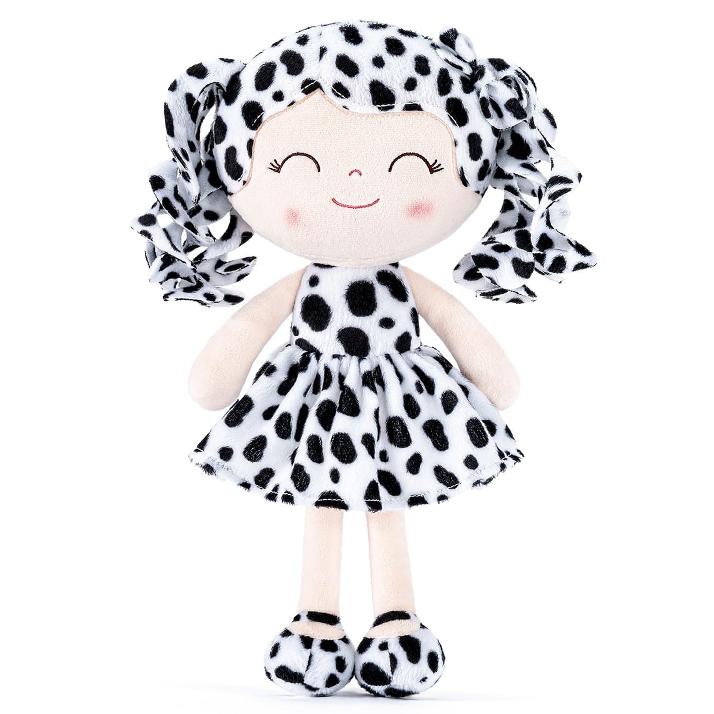 Gloveleya Baby Dolls Soft Snuggly First Baby Girl Gifts Plush Doll With Light Skin & White Spots Dress 12 Inches Animal Series