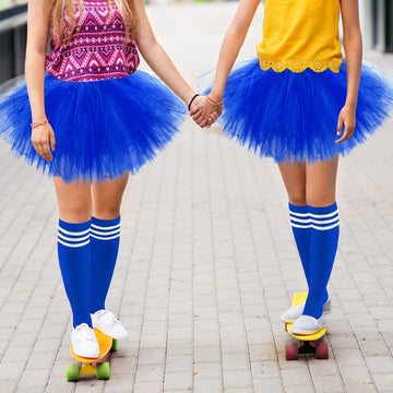 5 Layered Tutu Skirt For Kids Tulle Tutu Skirt With Tube Socks Princess Runners Costumes Cosplay For Girls Kids (Dark Blue)