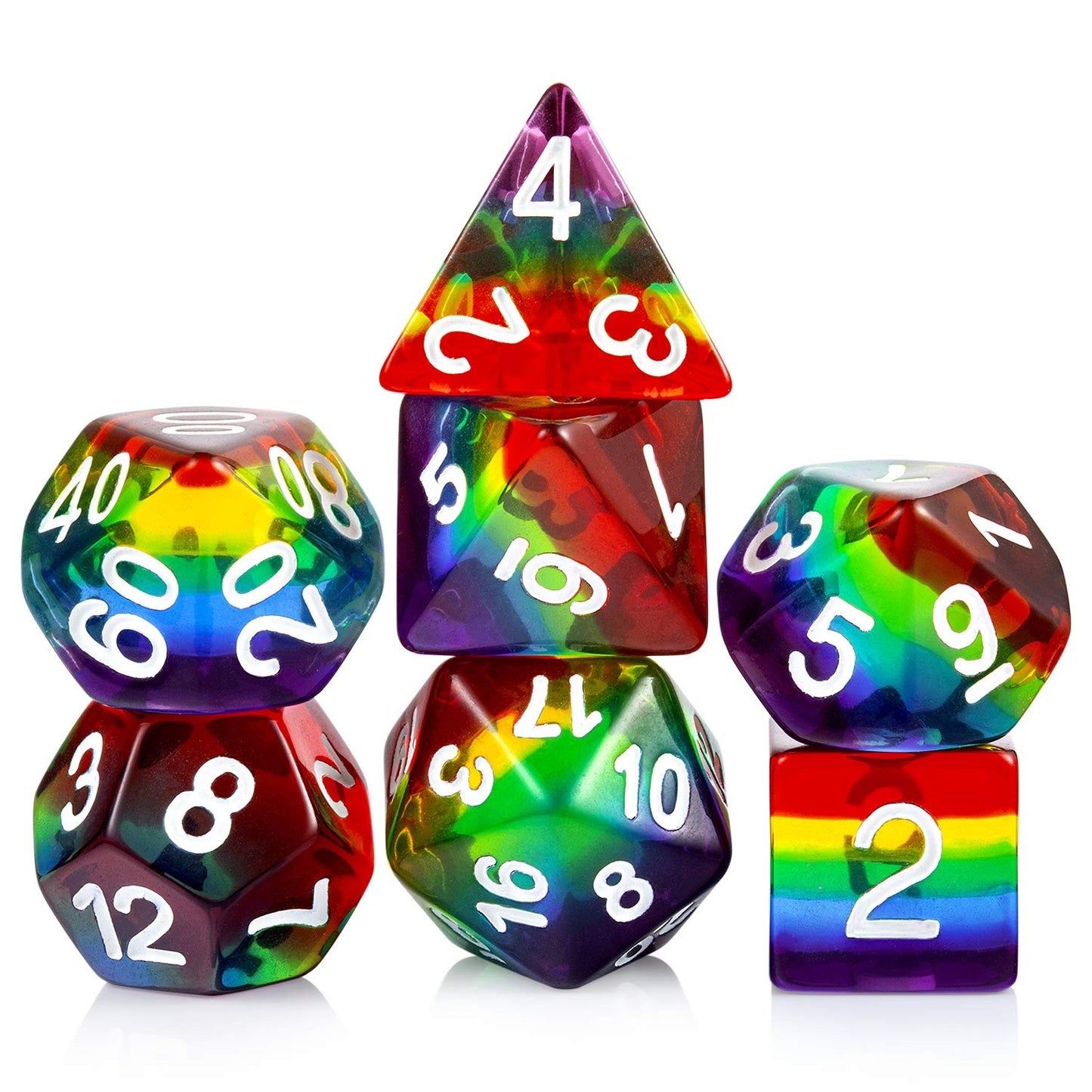 Rainbow DND Dice Set, DNDND Transparent Rainbow Polyhedral Die with Free Organza Bag for D&D Dungeons and Dragons RPGs Role Play