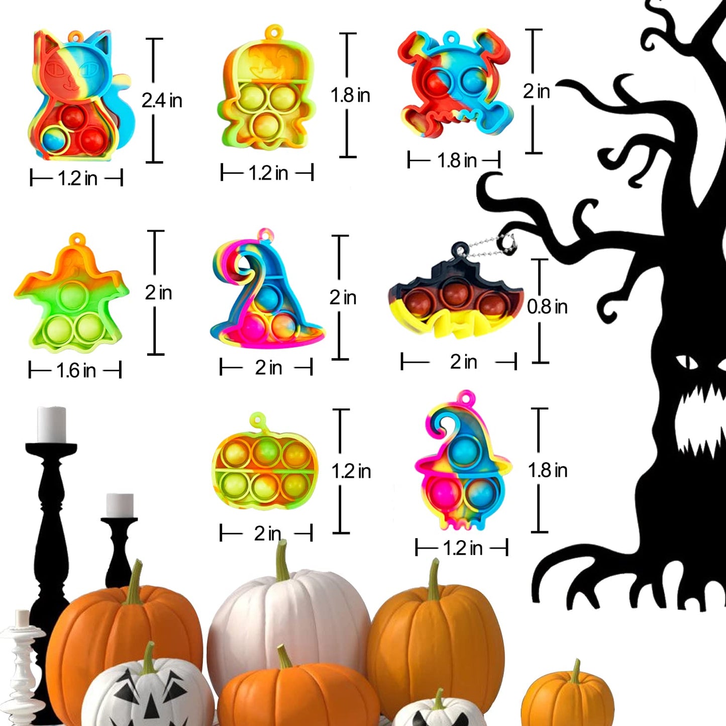 Sunpround 40 Pcs Halloween Pop Keychain Fidget Toys Pack, Halloween Party Favors Supplies, Mini Pop Toys Bulk, For Kids Girls An