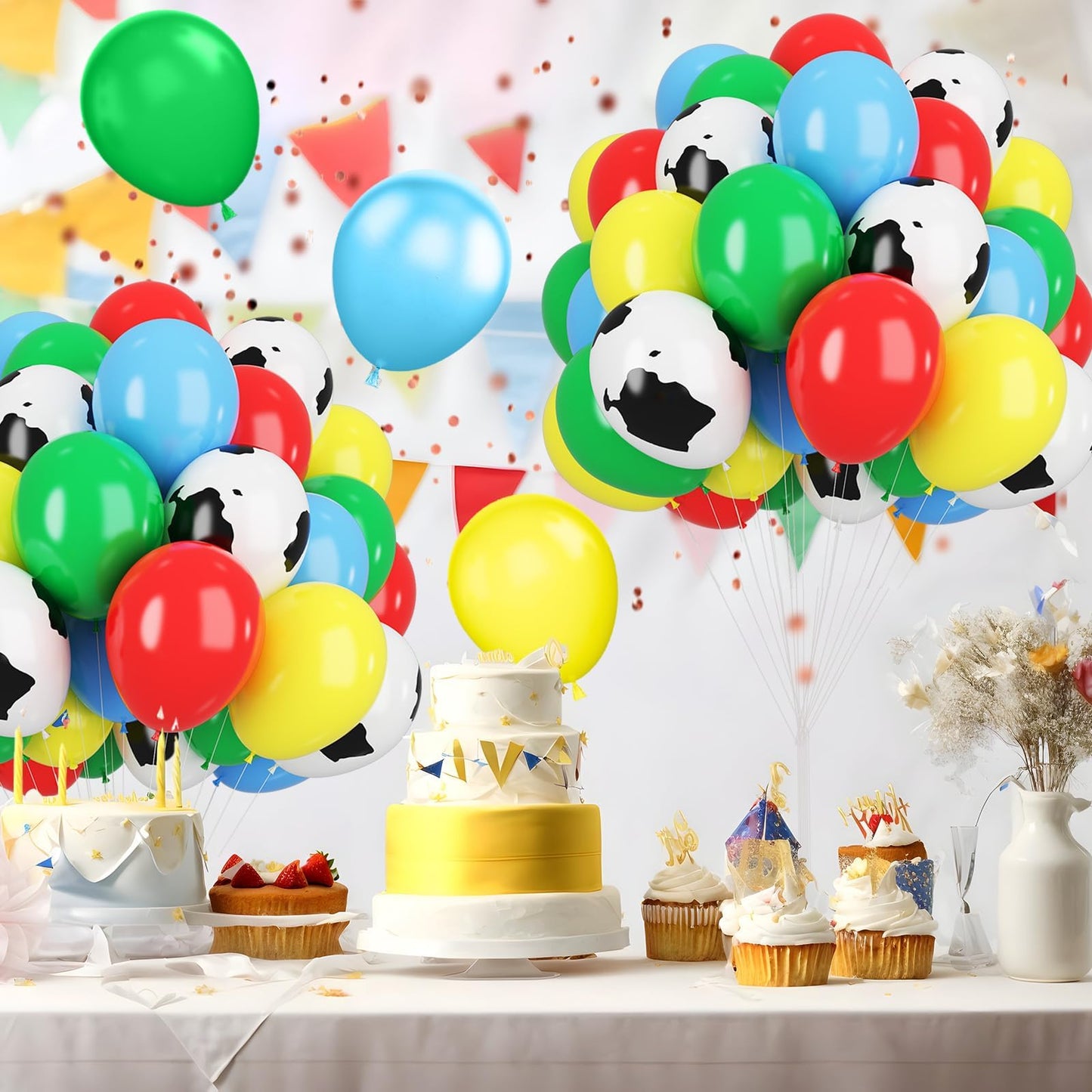 Toy Inspired Stroy Balloons, 12Inch Cartoon Balloons Blue Red Yellow Green Cow Print Balloons Arch Garland Kit For Kids Boys Gir