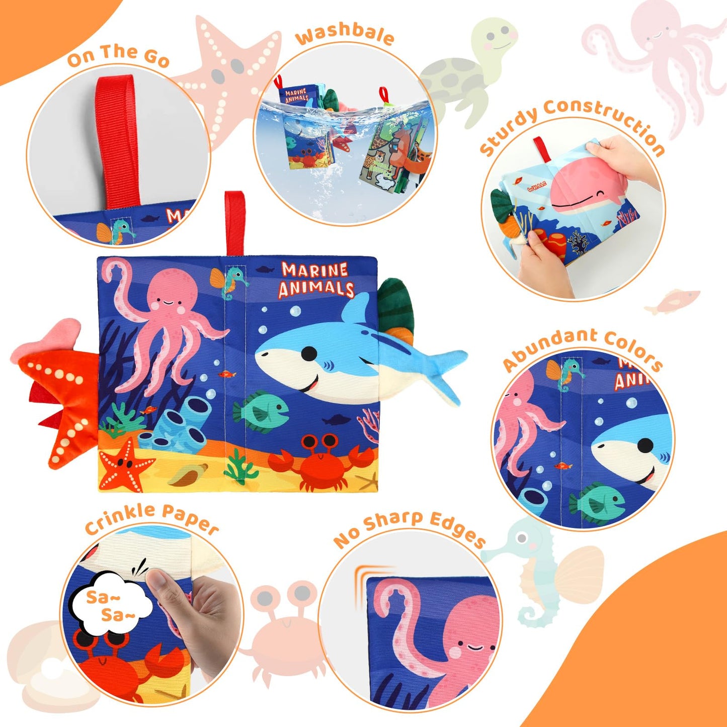 Yogingo 2Pcs Baby Books - Montessori Toys Cute Animal Theme Baby Cloth Books 6 To 12 Months, Soft Stuffed High Contrast Crinkle