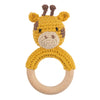Joliecraft Safari Animals Wooden Baby Rattle Toys Stuffed Crochet Rattle with Teether Ring for Newborn, Giraffe