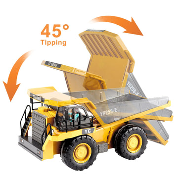 Dwi Dowellin Remote Control Dump Truck Toys for Boys 4-7,Construction Rc car with Metal Bed Lights/Sounds for Kids Age 8-12 Year