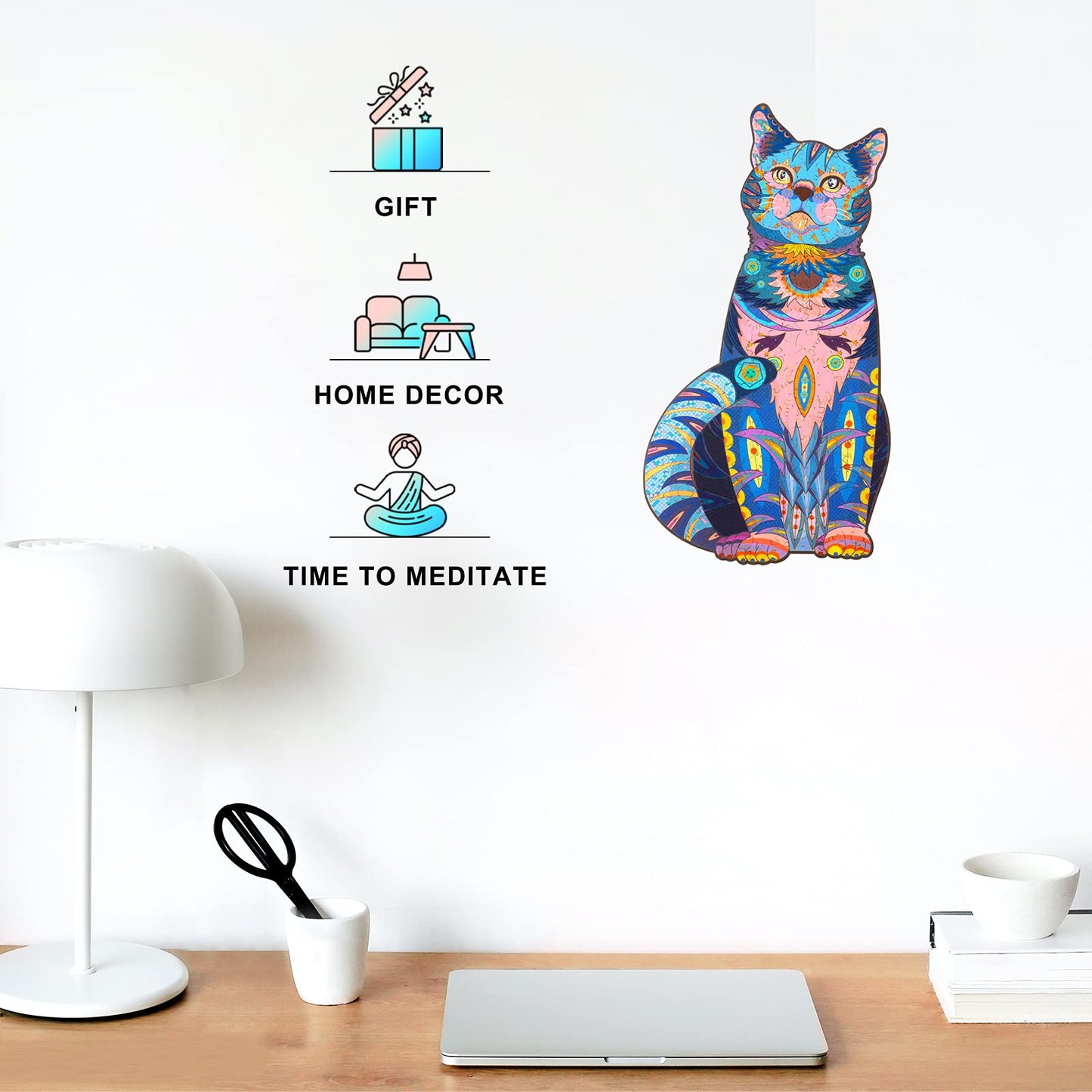 Wooden Puzzles for mature-themeds Wooden Cat Jigsaw Puzzles with Animal Shaped Pieces Unique Wood Cats Puzzle mature-themed Ideal for Cat Lover (16.5?9.3 inches) 300 pcs - L