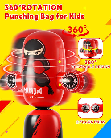 VCOLAN Punching Bag for Kids,63inch Kid Punching Bag,New Upgraded 360Rotating Inflatable Boxing Bag Ninja Toy Christmas Birthday