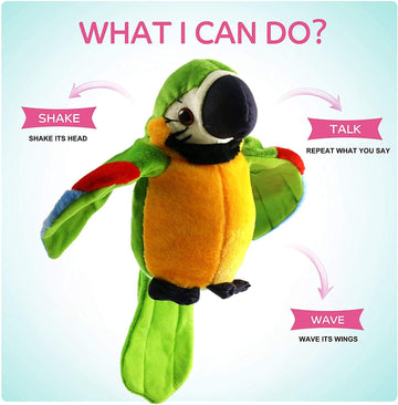9'' Cute Talking Parrot Repeats What You Say Electronic Interactive Plush Toy Stuffed Animal Record Parrot Waving Wings Funny Bird Toys For Children Girls Boys Best Xmas Gift (Green Parrot)