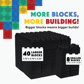 Big Blocks For Kids Ages 4-8 - Indoor & Outdoor Blocks Kids Games - Black Large Building Blocks - 48 Pc