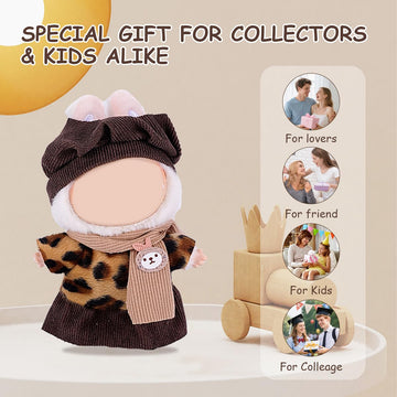 17cm Doll Clothes Set enhanced Jeans & Knitted Sweater Outfit for 17cm 15cm Dolls Cute Dress Up Fashion No Doll Included (Leopard 17cm/15cm)