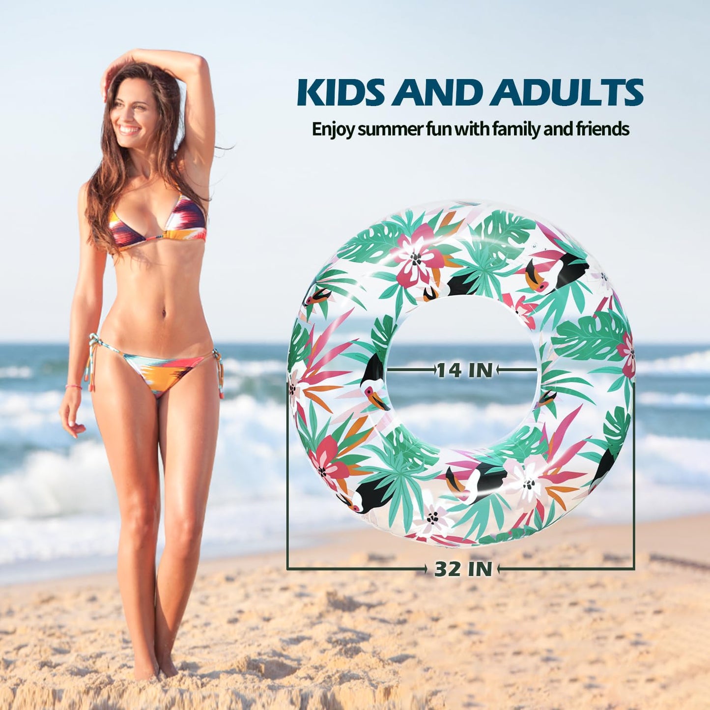 Polita Pool Tubes For Adults, Pool Floats Tube With Printed, Summer Beach Party Pool Inner Tubes For Adults Kids (3Pcs)