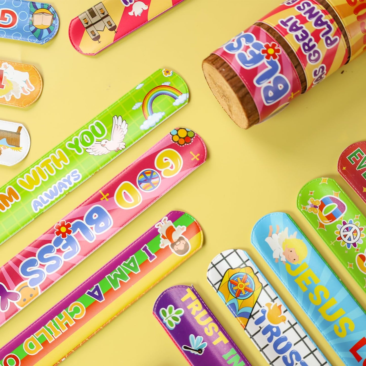 MCPINKY 64PCS Christian Slap Bracelets, Bible Verses Religious Slap Bracelets Snap Wristbands for Kids Sunday School Gifts Class