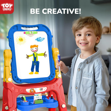 TOY Life Easel for Kids Art Easel for Toddler Easel - 4in1 Double-Sided Large Magnetic Board Kids Chalkboard Easel Drawing White