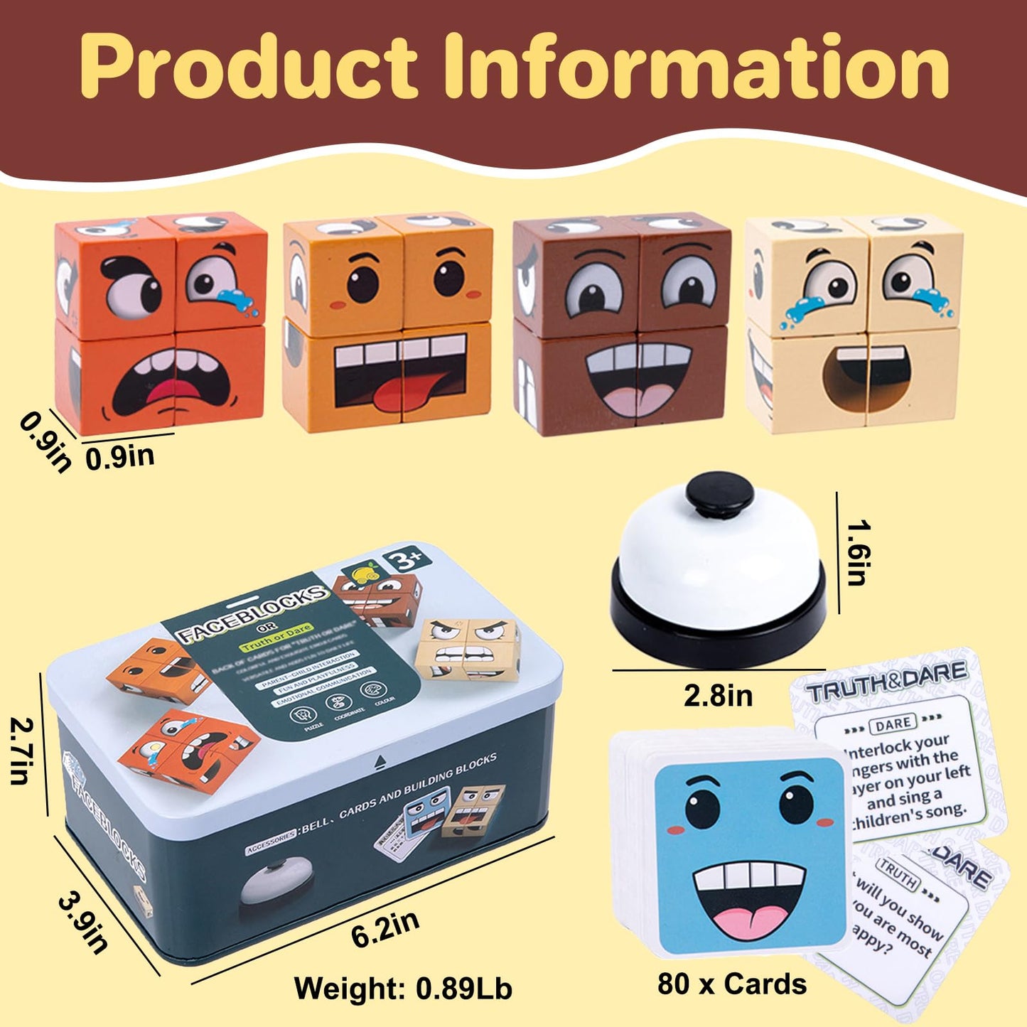 Face Change Cube Game, Wooden Face Changing Magic Cube Game With Bell Wood Blocks Stacking Toys Montessori Toys For 3+ Year Old Toddler Card Matching Games Mini Building Blocks (C)