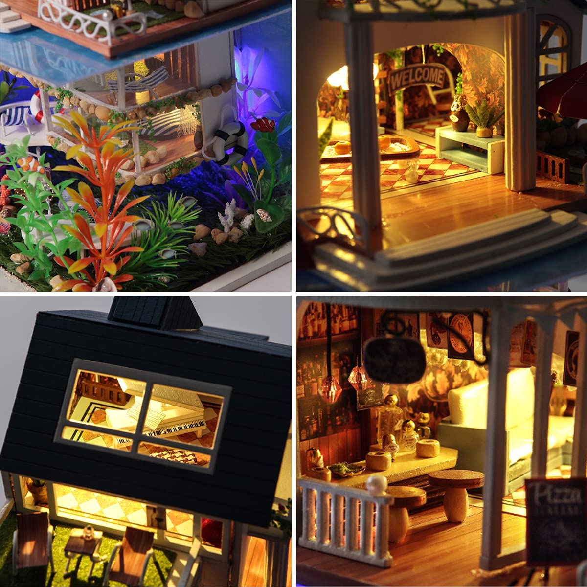 Gudoqi Diy Miniature Dollhouse Kit, Tiny House Kit With Furniture And Dust Proof, Miniature House Kit 1:24 Scale Beachside Bungalow, Great Handmade Crafts Gift For Birthday Christmas Day