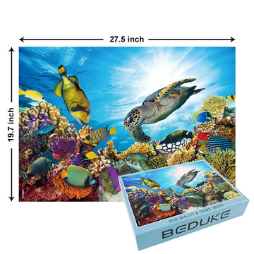 Beduke Jigsaw Puzzles For Adults 1000 Pieces Ocean Animals Thick Sturdy Cardboard Precise Interlocking 1000 Piece Puzzle Age 14+ Family Game