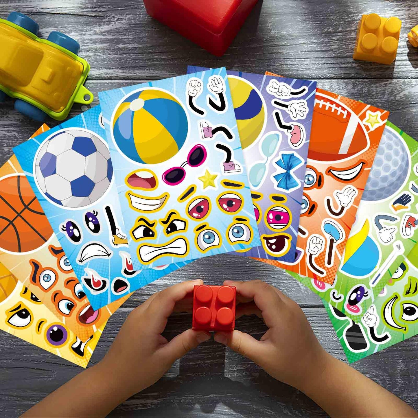 24 Pcs Sport Ball Stickers For Kids, Make A Face Stickers, Make Your Own Mix And Match Sticker Sheets, Basketball, Baseball, Foo