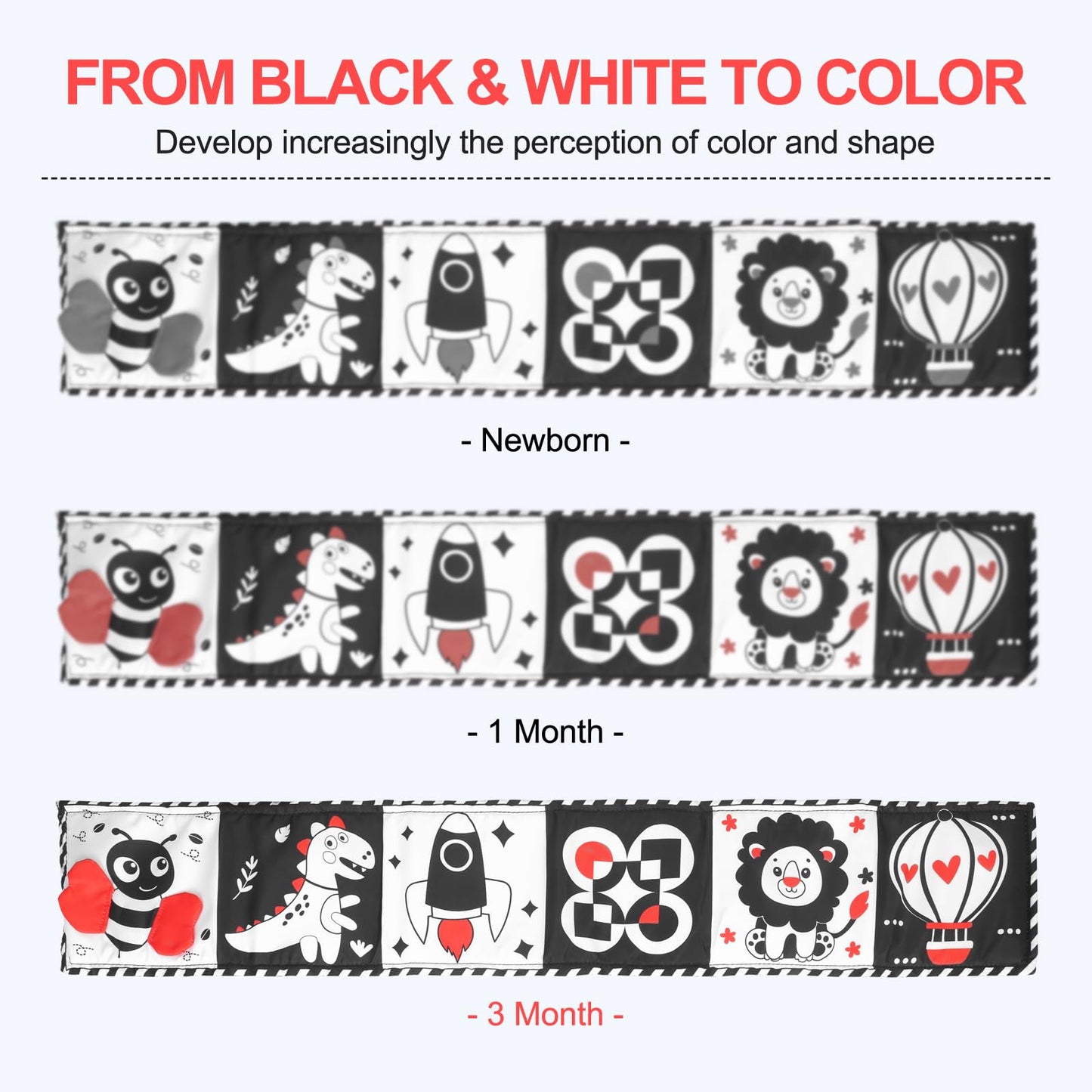 Oddpc Newborn Toys, High Contrast Baby Books With Teether, Tummy Time Toys,Black And White Baby Toys, 0-6Months Auditory And Vis