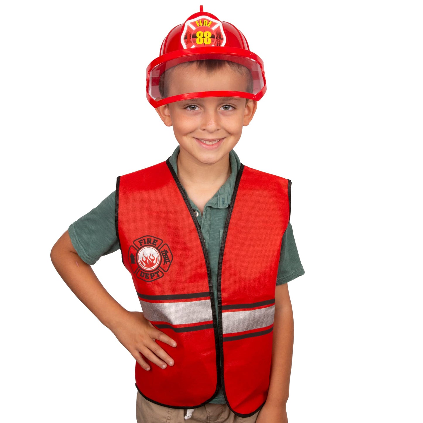 Tigerdoe Fireman Costume - Construction Costume - Occupation Costume (Red Fireman Hat And Vest)
