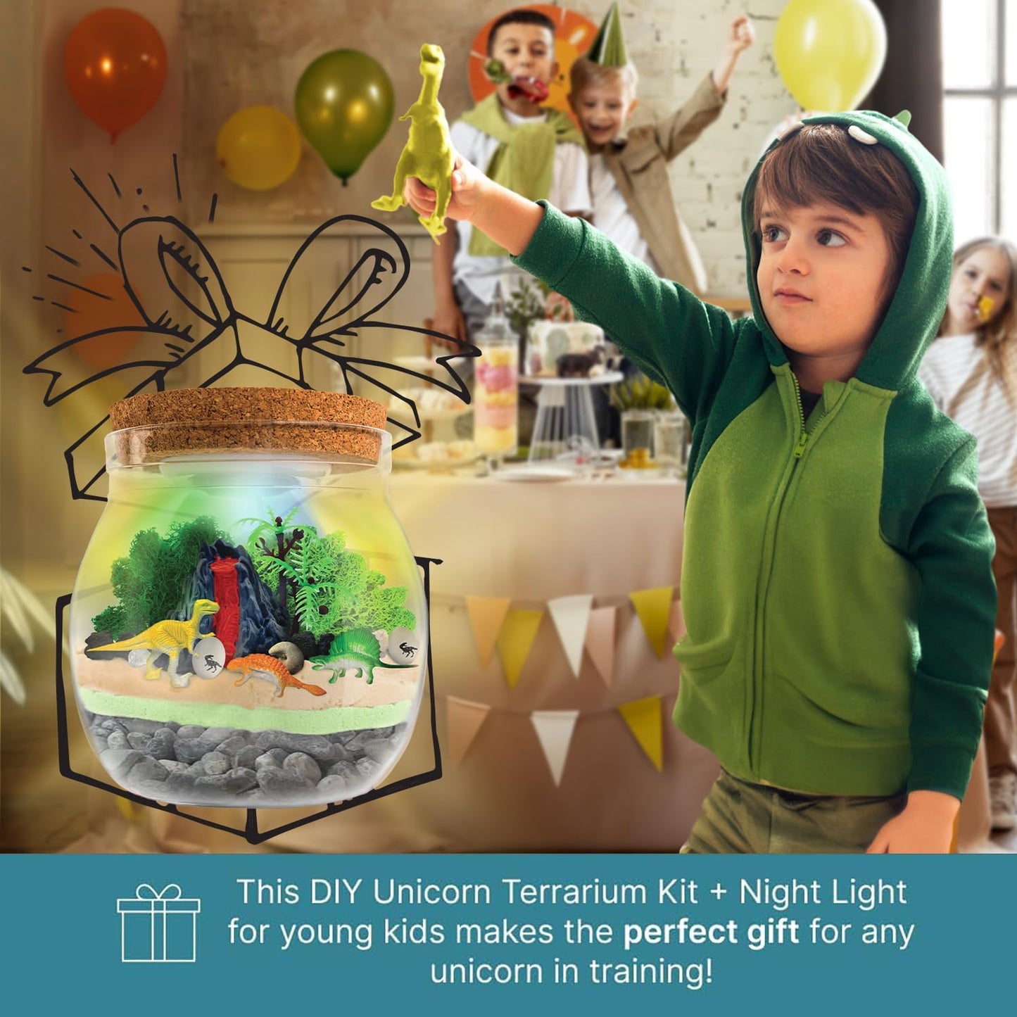 Dinosaur Light Up Terrarium Kit For Kids I Dinosaur Toys Craft Kits For Kids I Night Light For Kids Crystal Growing Kit I Terrarium Jar For Kids I Birthday Gifts For Girls Age 5-12
