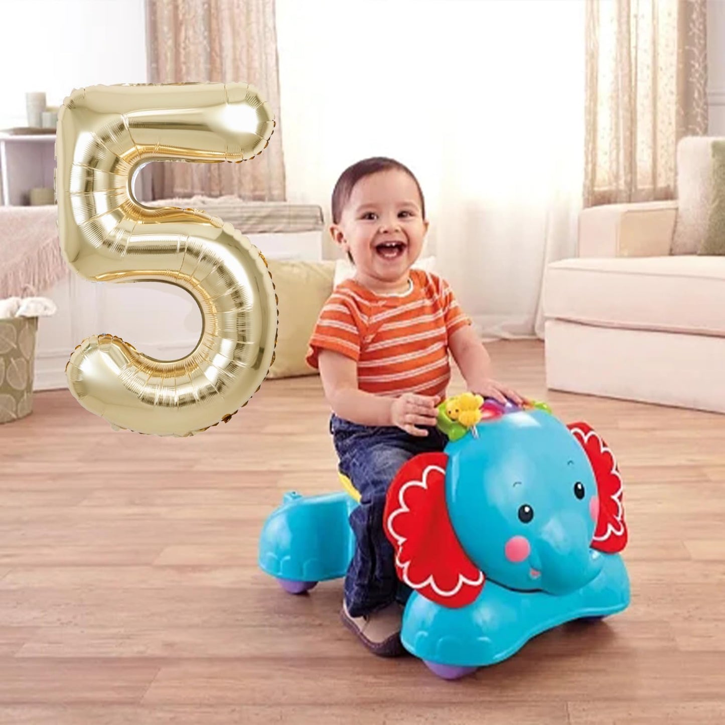 40 Inch Giant White Gold Number 5 Balloon, Helium Mylar Foil Number Balloons For Birthday Party, Birthday Decorations For Kids,