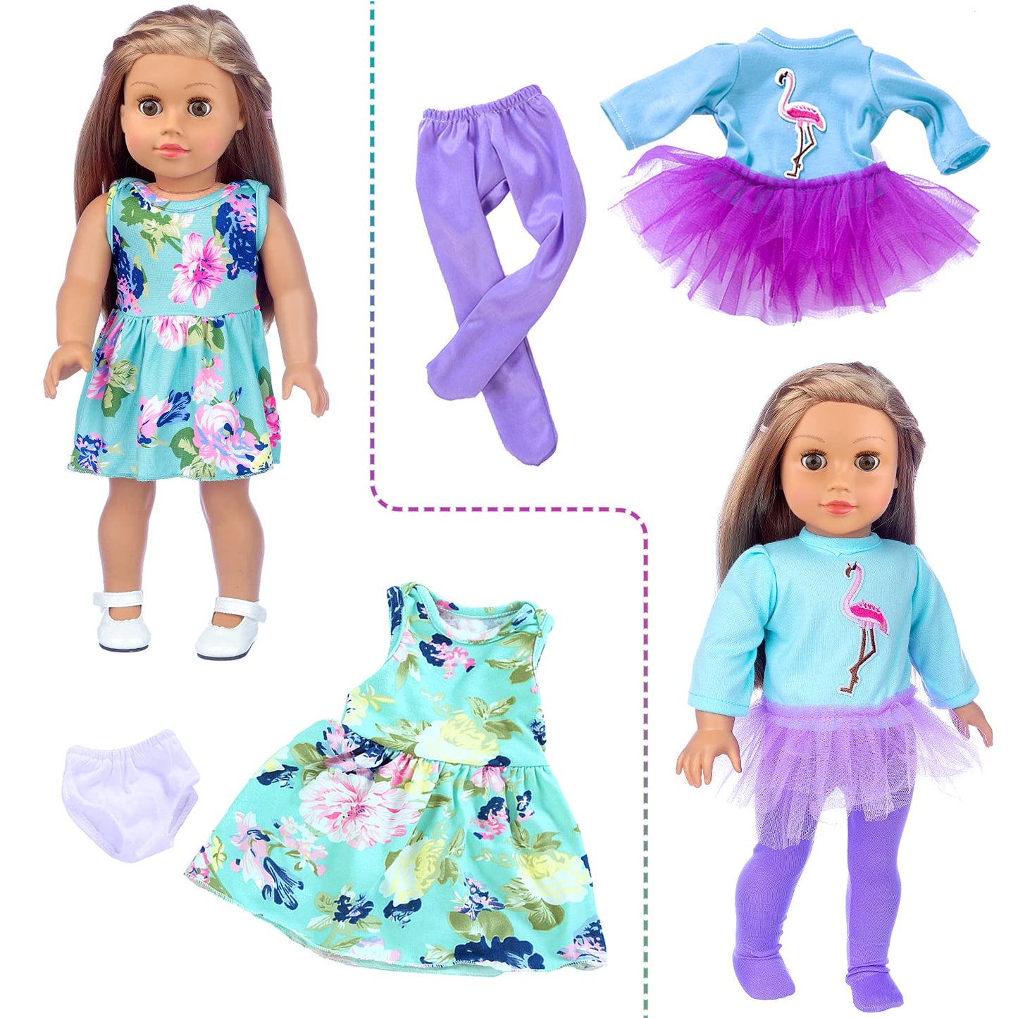 Zita Element 24 Pcs American Doll Clothes For 18 Inch Doll Clothes And Accessories - Doll Clothing Outfits Dress Swimsuits Tights For 18 Inch Dolls