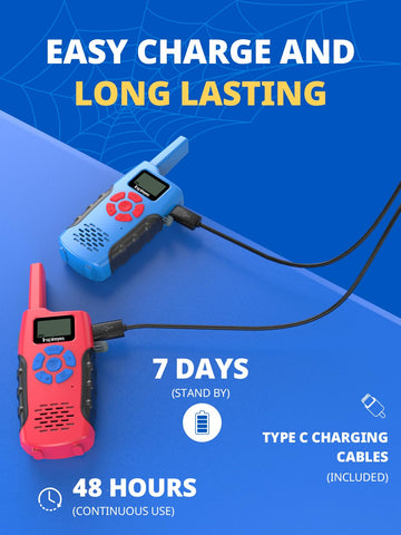 Walkie Talkies For Kids Rechargeable, 48 Hours Working Time 2 Way Radio Long Range, Outdoor Camping Games Toy Birthday Xmas Gift For Boys Age 8-12 3-5, 2 Pack
