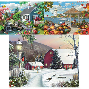Bits And Pieces – Value Set Of Three 1000 Piece Jigsaw Puzzles For Adults – Seasonal Scenic Jigsaw Puzzles By Artist Alan Giana, Completed Puzzle Size: 20' X 27'