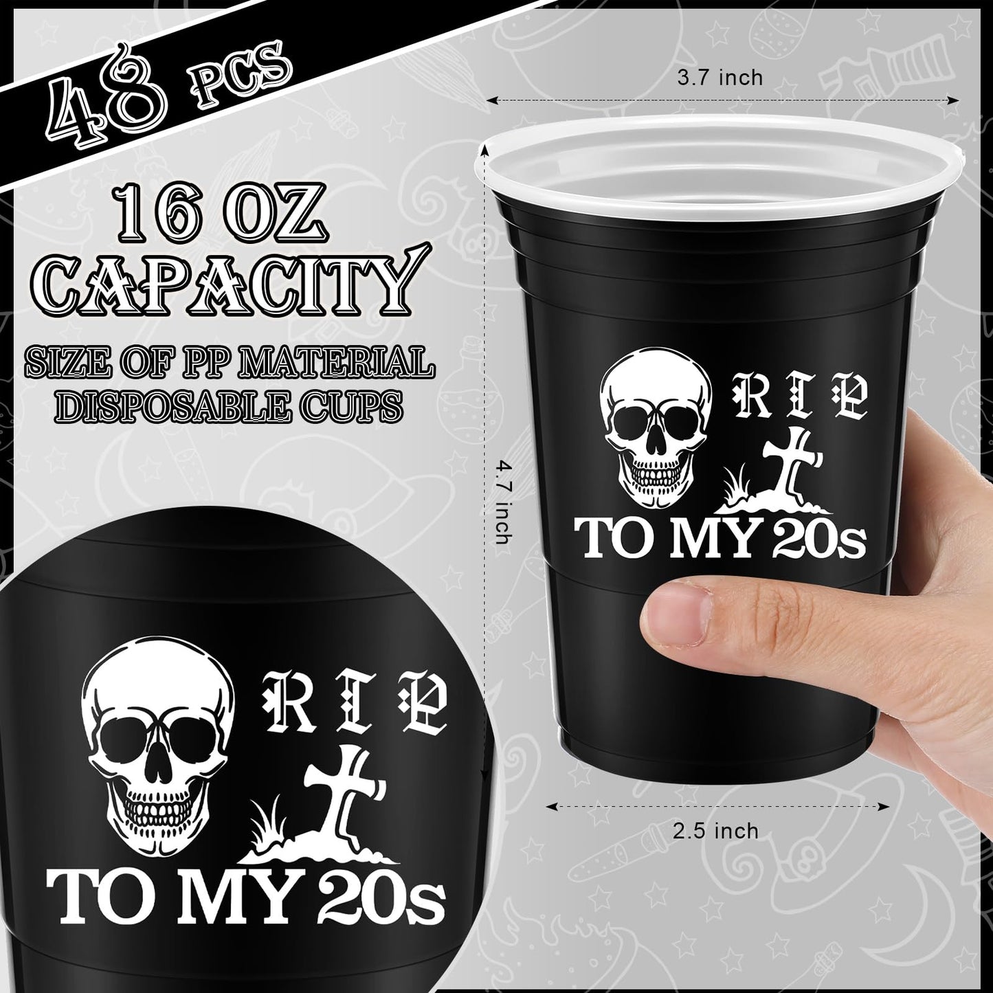 Rtteri 48 Pack Death To My 20S Decorations Cups 16 Oz Rip To My 20S Cups 30Th Birthday Decorations For Him Disposable Party Thic