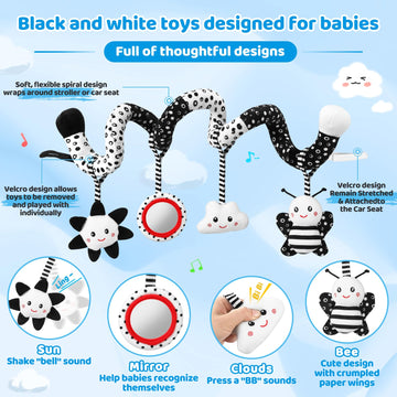 Ajsupojouet Car Seat Toys Hanging And Stroller Toys For Babies 0-6 Months,High Contrast Baby Toys For Newborn 0 3 Months Brain D