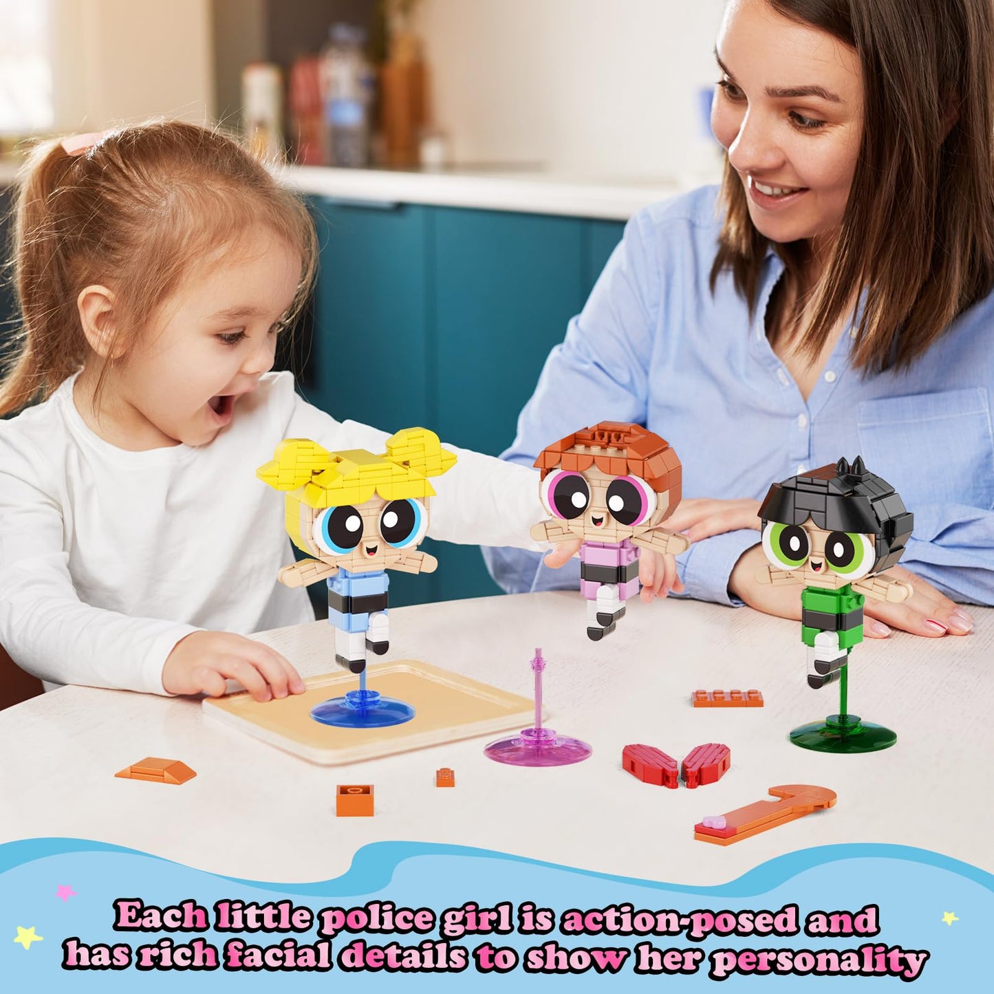 Power Girls Building Set, Puff Police Girl Building Toy, 3-In-1 Animated Character Model Toy, Compatible With Lego, Suitable For