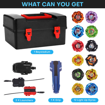 Dezawrty X Battling Set, 12 Spinning Tops, 3 Launchers And 1 Grip With Storage Box, Kids Toys Birthday Gift Ideal For 6+ Years O